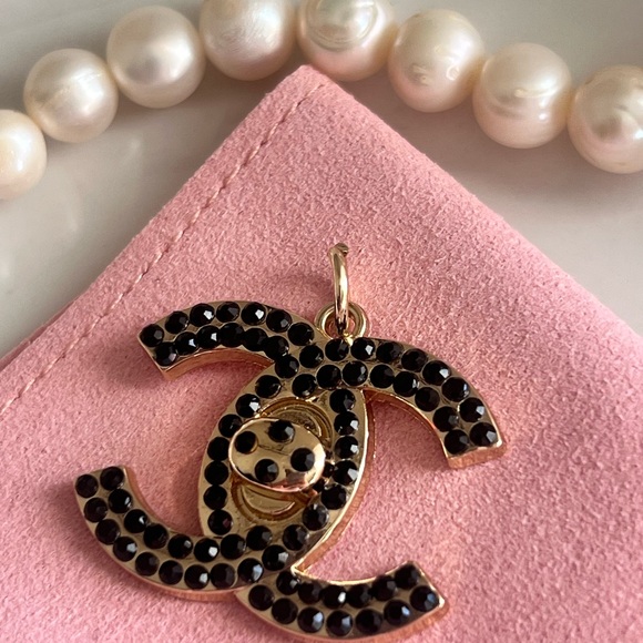 Vintage Chanel Black Rhinestone Turn-lock Charm